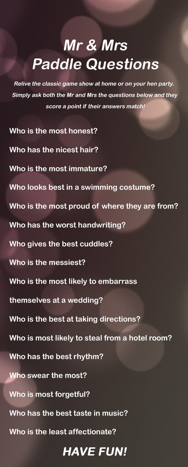 More Mr And Mrs Paddle Questions Free Mr And Mrs Paddle Questions